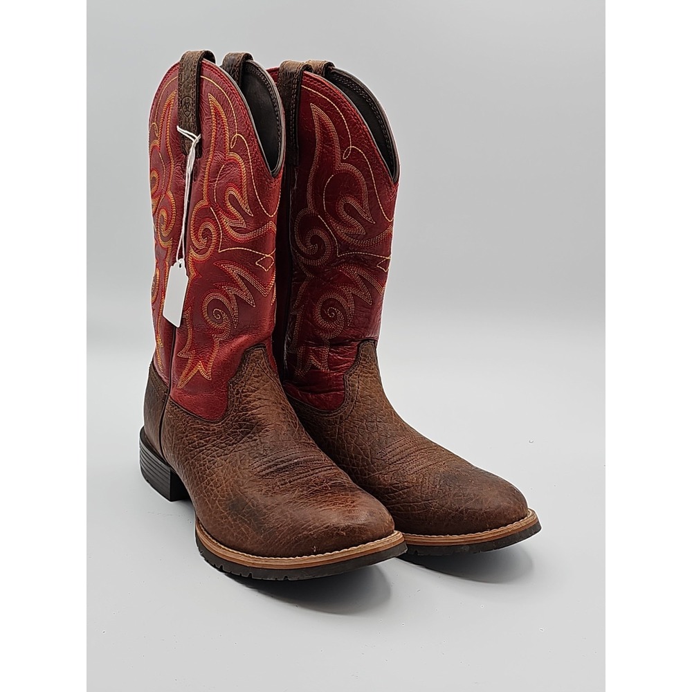 riat Women's Western Cowboy Boots Brown Red Leather Pull On Duratread 7.5B